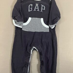 Baby Gap Navy Blue 3/4 Sleeve Unisex White Strips One Piece 3-6month Adorable